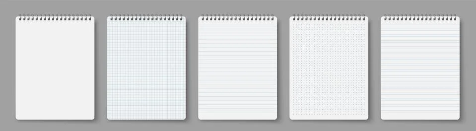 Notebook line squared dot. Diary template. Notepad empty page set. Vector blank Stock Illustration