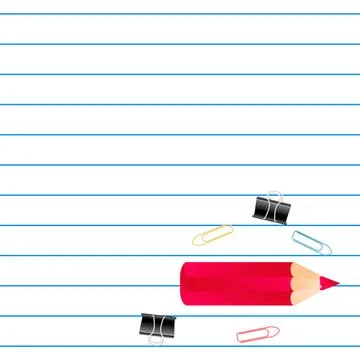Notebook lined grid paper note, red pencil with quote Welcome back to school Stock Illustration
