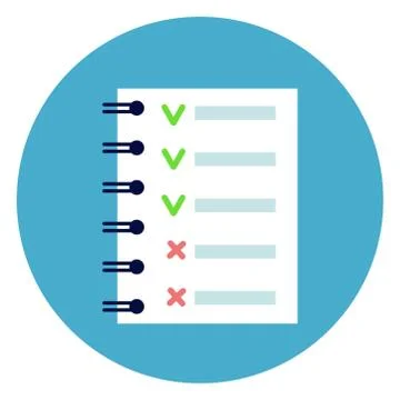 Notebook List With Green and Red Tips Check Points Icon Round Blue Background Stock Illustration