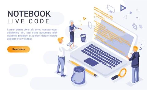 Notebook live code landing page isometric イラスト素材
