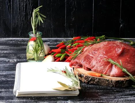 Notebook meat recipes Stock Photos