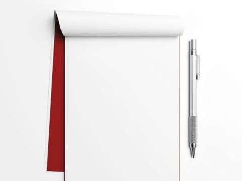 Notebook with metal pen. 3d rendering Foto stock