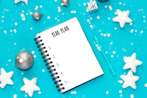 Notebook mockup 2020 year plan. Top view. Stock Photos