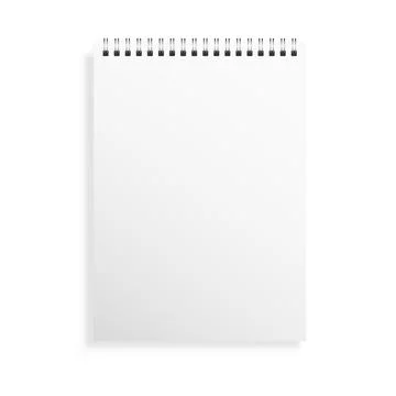 Notebook mockup. White notepad cover with soft shadow. Realistic diary blank Stock-Illustration