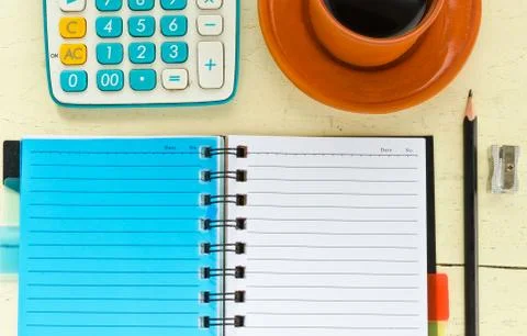 Notebook with office supplies Stock Photos