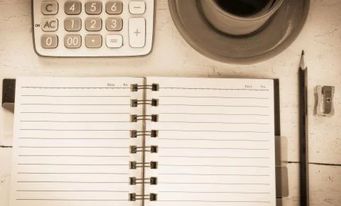 Notebook with office supplies Foto stock
