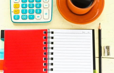 Notebook with office supplies Stock Photos
