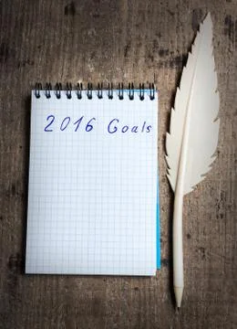 Notebook with old pen and goals of year 2016 Stock Photos