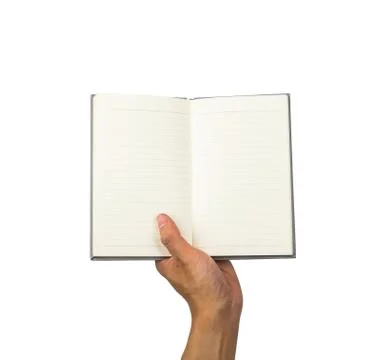 Notebook on one hand holding, with clipping path Stock Photos