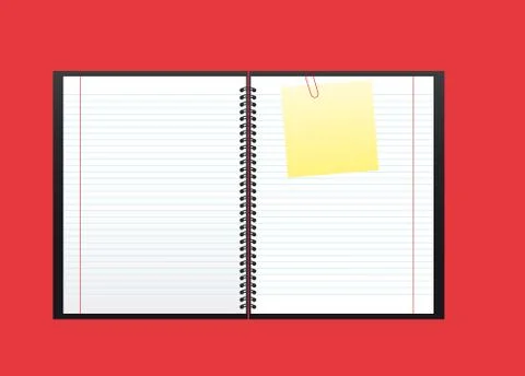 Notebook open isolated over red background. vector Stock Illustration