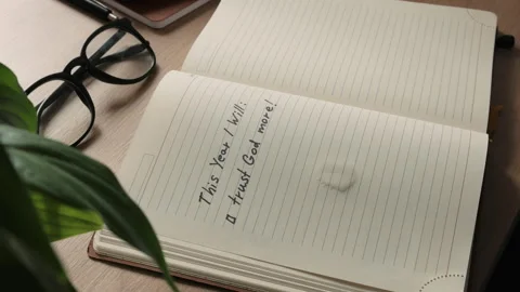 A notebook is opened, in which the goal for the next year Stock Footage 259825229