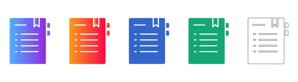 Notebook or Checklist Icon Set in Vibrant Gradient and Outline Illustrazione stock