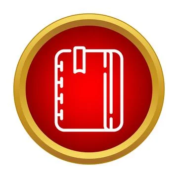Notebook or journal icon with bookmark in red gold circle 库存插图