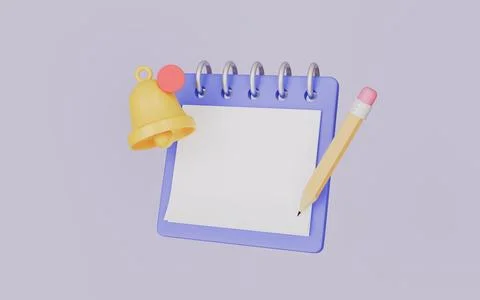 Notebook or stick note with bell notification and pencil, Business planning 库存插图