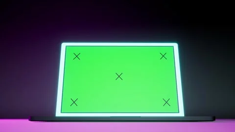 Notebook or tablet slide into right side with green screen frame. Video stock 250126045