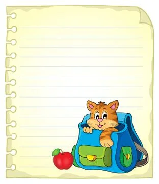 Notebook page with cat in schoolbag - eps10 vector illustration. Stock Illustration
