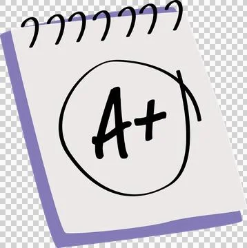 Notebook page is displaying purple backing rings, uppercase A+ inside circle on Illustrazione stock