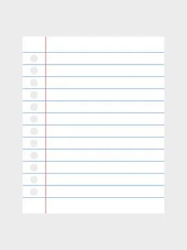 A notebook page with a margin, a square blank sheet or paper isolated. Stock Illustration