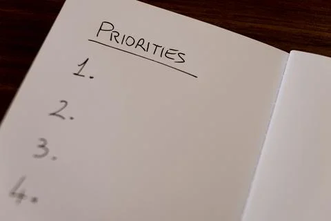 Notebook page marked `Priorities` Stock Photos