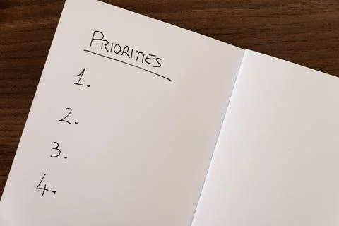 Notebook page marked `Priorities` Stock Photos