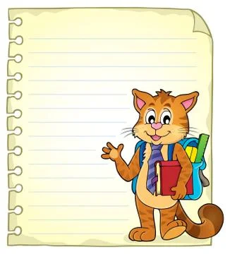 Notebook page with school cat - eps10 vector illustration. Stock Illustration