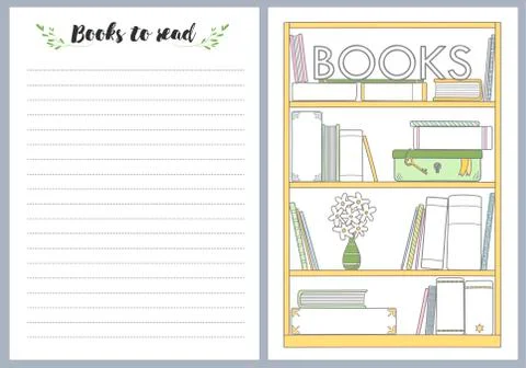 Notebook pages template, books to read, vector Stock Illustration