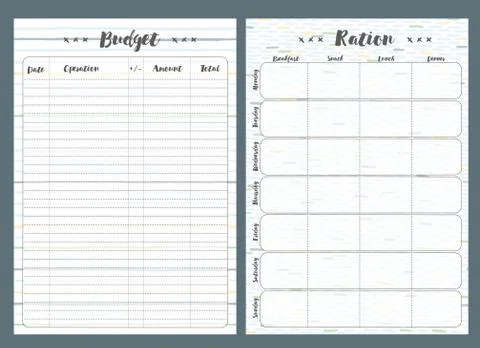 Notebook pages template, budget and ration, vector Stock Illustration