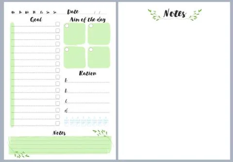 Notebook pages template, daily and notes, vector Illustrazione stock