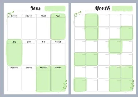 Notebook pages template, year and month, vector Stock Illustration