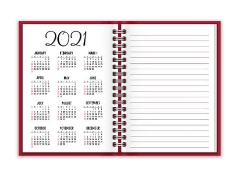 Notebook paper with calendar for 2021 vector background Stock Illustration