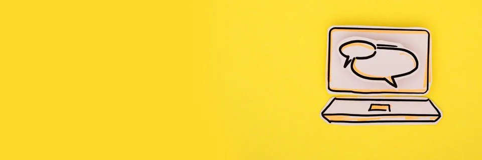 Notebook paper icon with chat bubbles picture on the yellow Stock Photos