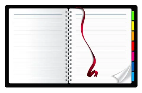 Notebook paper with page curl and ribbon bookmark Stock Illustration
