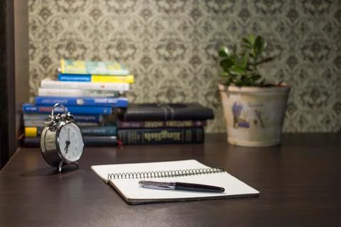 Notebook paper pen Stock Photos