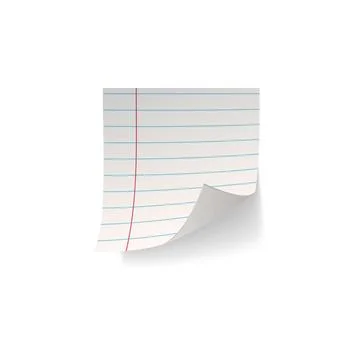 Notebook paper sticker note, vector realistic lined school sheet with curled Stock Illustration