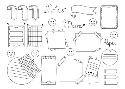 Notebook paper sticky note set sticker notepad pin Stock Illustration