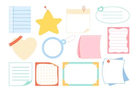 Notebook paper sticky note set sticker notepad pin Stock Illustration