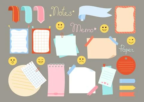 Notebook paper sticky planner note set sticker tag Stock Illustration