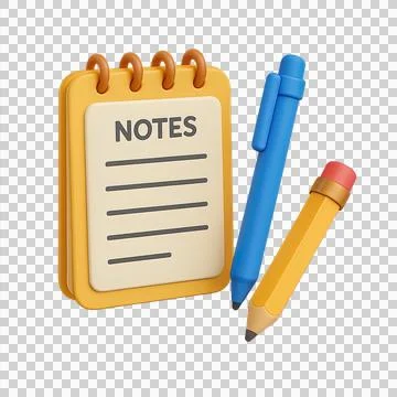 Notebook with pen and pencil 3D illustration stationery Stock Illustration