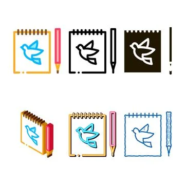 Notebook pen bird icon vector variety outline Stock Illustration