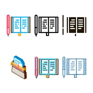 Notebook pen icon vector styleset outline Stock Illustration