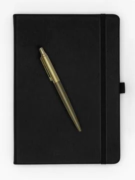 Notebook with pen on top Stock Photos