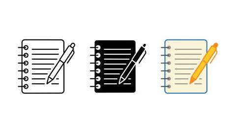 Notebook with pen writing icon set Stock Illustration
