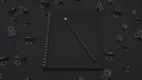 Notebook with pencil and binder clips Illustrazione stock