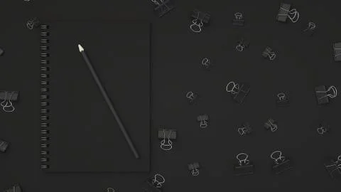 Notebook with pencil and binder clips Illustrazione stock