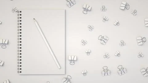 Notebook with pencil and binder clips Stock Illustration