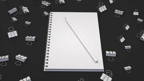 Notebook with pencil and binder clips Stock Illustration