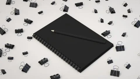 Notebook with pencil and binder clips Stock Illustration