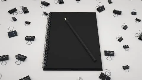 Notebook with pencil and binder clips Illustrazione stock