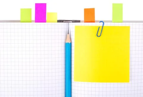 Notebook with pencil and bookmarks Stock Photos