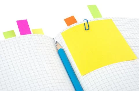 Notebook with pencil and bookmarks Stock Photos